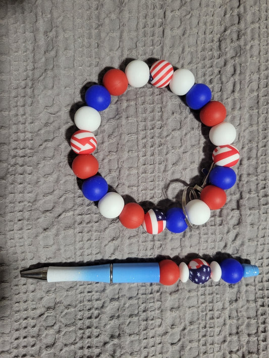 Red White & Blue Wristlet & Pen Set